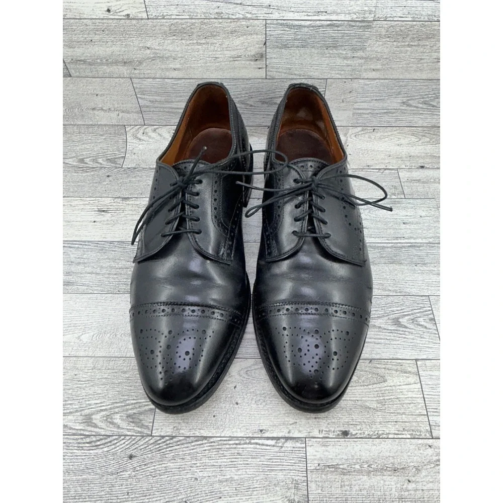 Allen Edmonds Sanford Black‎ Leather Cap Toe Brogue Derby Shoes Men Sz 8D 5207
